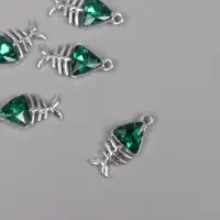 Декор для творчества металл "Скелет рыбы" серебро, зелёный 1,9х0,9х0,5 см