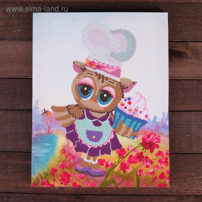 Мозаика из пайеток на холсте &laquo;Поваренок совушка&raquo;