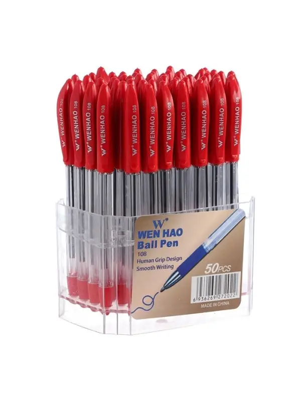 Ручка шариковая 0.5 мм, стержень красный, с резиновым держателем