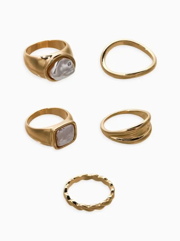 Набор колец 5 шт "Новый стиль" жемчуг, размер МИКС, цвет белый в золоте