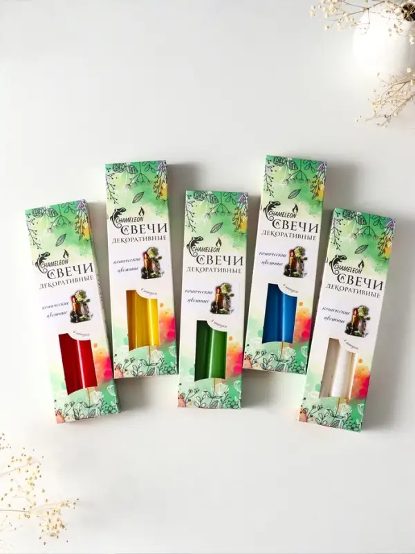 Свечи конические 2,2х24 см (набор 4 шт) 50 гр, 8 ч, цв. МИКС