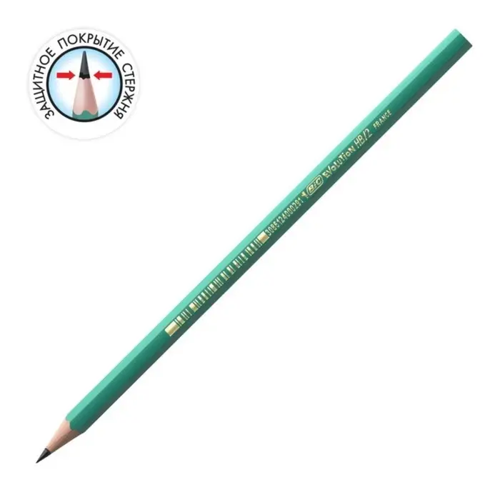 Карандаш чернографитный (простой) НВ, BIC Evolution, заточенный, пластик, без ластика, шестигранный, зелёный корпус
