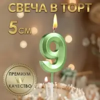 Свеча в торт на шпажке &laquo;Цифра 9&raquo;, зеленая, 5 см