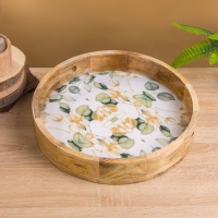 Поднос круглый с бортиками "Листья" дерево манго 35х35х6,5 см