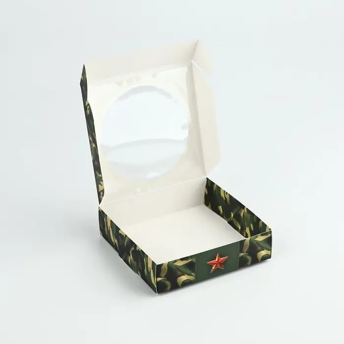 Коробка для макарун с низкими бортами &laquo;23 Февраля&raquo;, 11 х 11 х 3 см