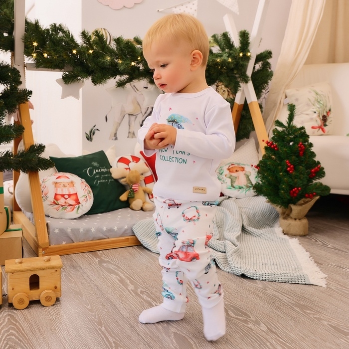 Пижама детская MINAKU Пижама детская MINAKU "New Year's cars", цвет белый, рост 80-86 см