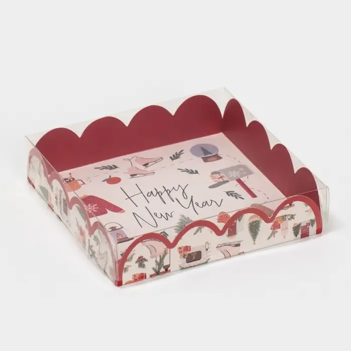 Коробка для кондитерских изделий с PVC крышкой &laquo;Зимние каникулы&raquo;, 13 х 13 х 3 см