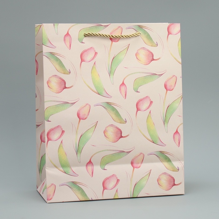 Пакет подарочный, упаковка, &laquo;Тюльпаны&raquo; 32 х 26 х 12 см