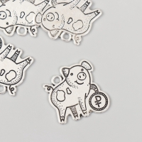 Металлический элемент, декоративная подвеска &laquo;Хрюшка с рублём&raquo; набор 5 шт 2,4х2,5 см