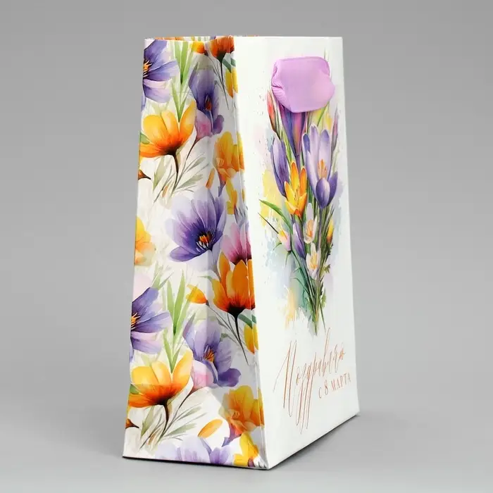 Пакет подарочный ламинированный, упаковка, &laquo;С 8 марта&raquo;, цветы, S 12 х 15 х 5.5 см
