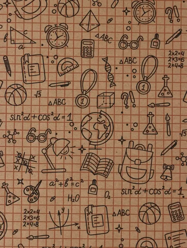 Бумага упаковочная крафт &laquo;Школьная пора&raquo;, коричневый/черный на коричневом фоне 0.7&times;10&plusmn;5%м