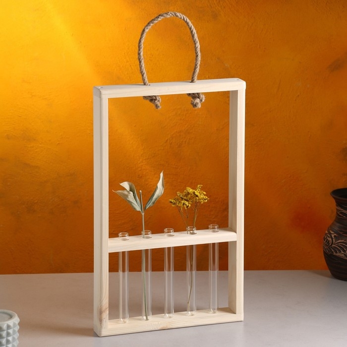 Кашпо деревянное 26&times;5&times;40 см с 5 колбами 15 см "Рамка Экстра Слим", ручка Дарим Красиво