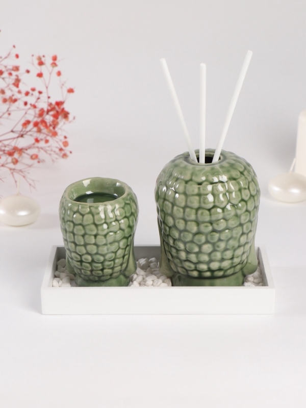 Диффузор керамика + подсвечник "Будды" аромапалочки 3 шт 9х17х10,5 см