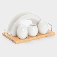 Набор для специй на бамбуковой подст 4 шт, солонка, перечница, салфетница, зубочист