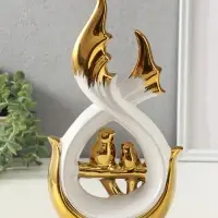 Сувенир керамика "Две птички на ветке" белый с золотом 7х15,5х29,5 см