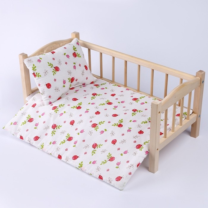 Кукольное постельное &laquo;Божьи коровки&raquo;, х/б: простынь, одеяло 46 &times; 36 см, подушка 23 &times; 19 см