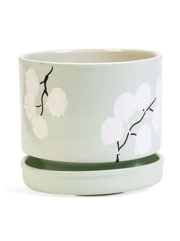 Горшок цветочный с поддоном 1,7 л, керамика "Листья" (М)