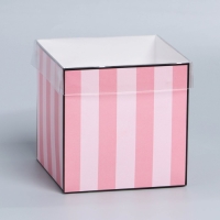 Коробка подарочная для цветов с PVC крышкой, упаковка, &laquo;Розовые полосы&raquo;, 12 х 12 х 12 см