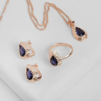 Гарнитур 3 предмета: серьги, кулон, кольцо безразмерное «Эдель» капля, цвет тёмно-синий в золоте, 45 см Гарнитур 3 предмета: серьги, кулон, кольцо безразмерное «Эдель» капля, цвет тёмно-синий в золоте, 45 см