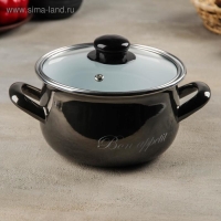 Кастрюля эмалированная &laquo;Металлик&raquo;, 2,1 л, стеклянная крышка, индукция, цвет чёрный