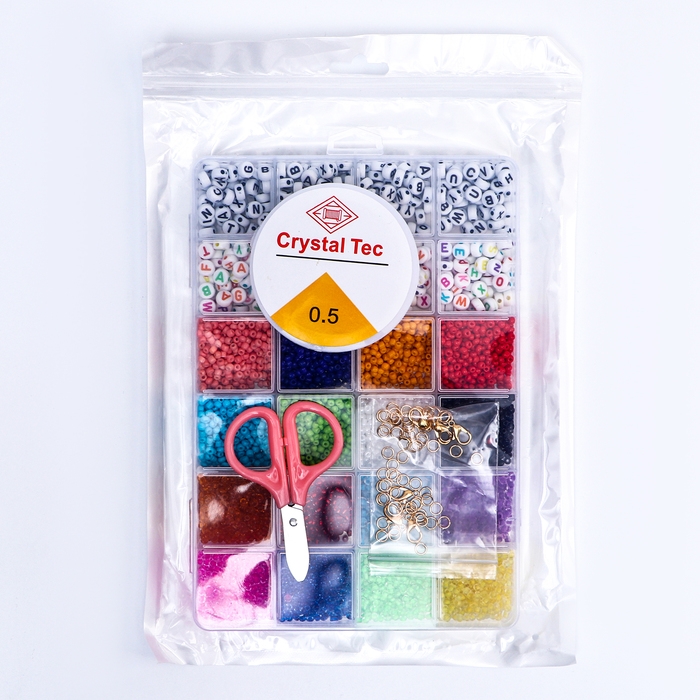 Набор для создания украшений, набор 24 цвета,1 шт. &mdash; 3 мм, 400 букв, леска, фурнитура, ножницы