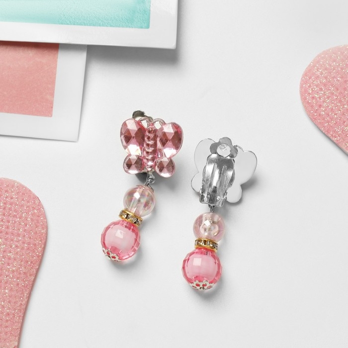 Клипсы детские &laquo;Выбражулька&raquo; бабочка с бусинами, цвет МИКС