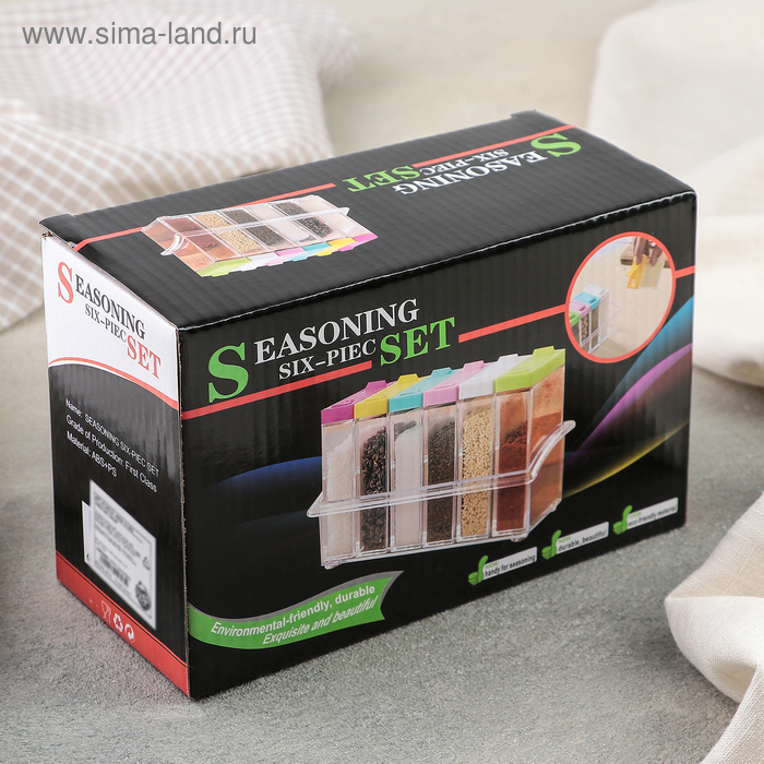 Набор для специй &laquo;Компакт&raquo;, 100 мл, 17&times;7&times;10 см, 6 шт, односторонний дозатор, цвет МИКС