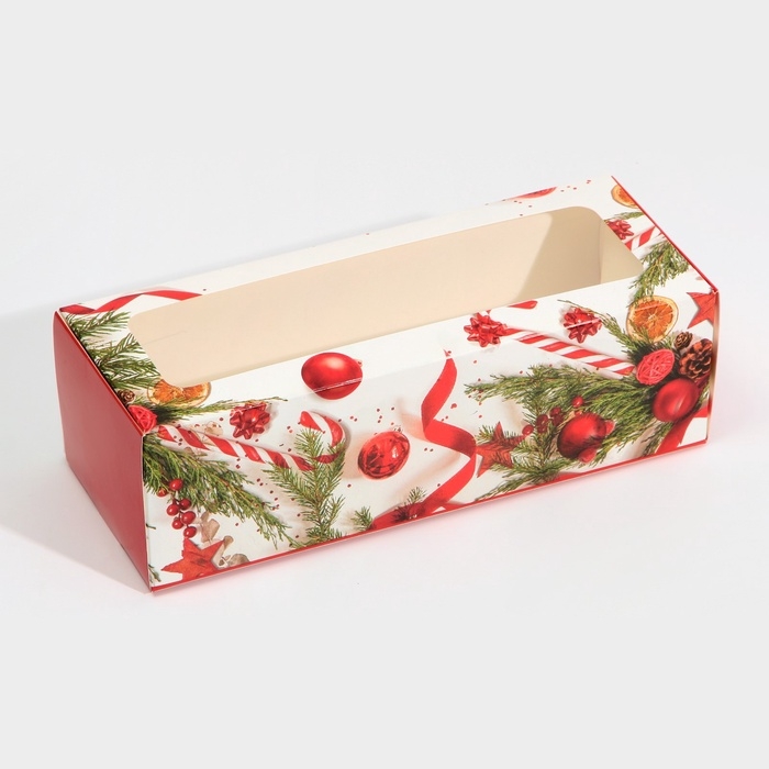 Коробка для кондитерских изделий с окном &laquo;Новогодняя классика&raquo;, 26 х 10 х 8 см