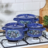 Набор эмалированных кастрюль &laquo;Голубика&raquo;, 3 предмета: 1,5 л, 2,9 л, 4,5 л