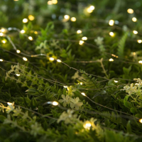 Гирлянда &laquo;Нить&raquo; 20 м роса, IP44, серебристая нить, 200 LED, свечение тёплое белое, 2 режима, солнечная батарея