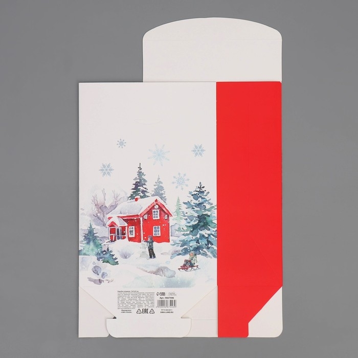 Коробка подарочная новогодняя складная &laquo;Дом в зимнем лесу&raquo;, 15 х 7 х 22 см