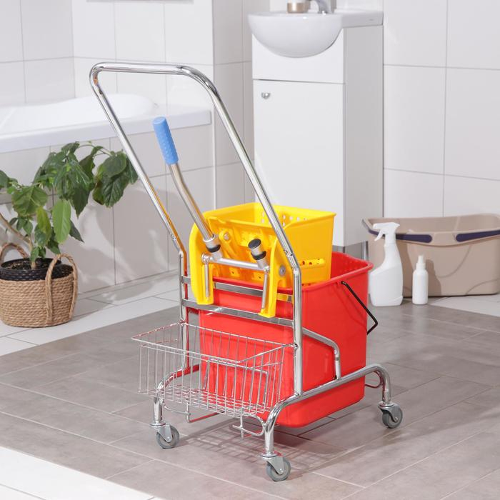 Тележка уборочная одноведерная, с отжимом, 23 л, хромированная рама Тележка уборочная одноведерная, с отжимом, 23 л, хромированная рама