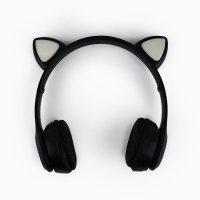 Наушники светящиеся ушки, беспроводные &laquo;Котик&raquo;, черные W-03