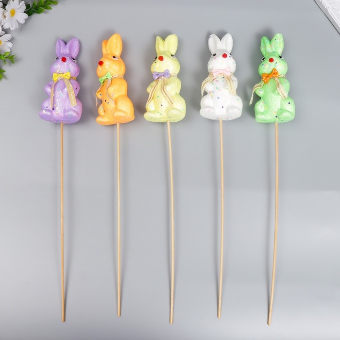 Декор на палочке "Кролик - конфетти, с бантиком" МИКС 15 см