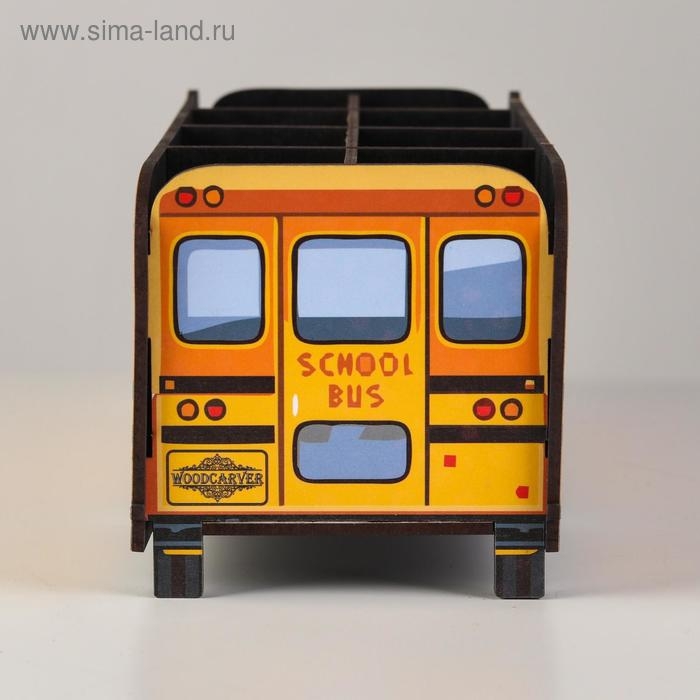 Подставка для канцелярии деревянная "Школьный автобус", с принтом