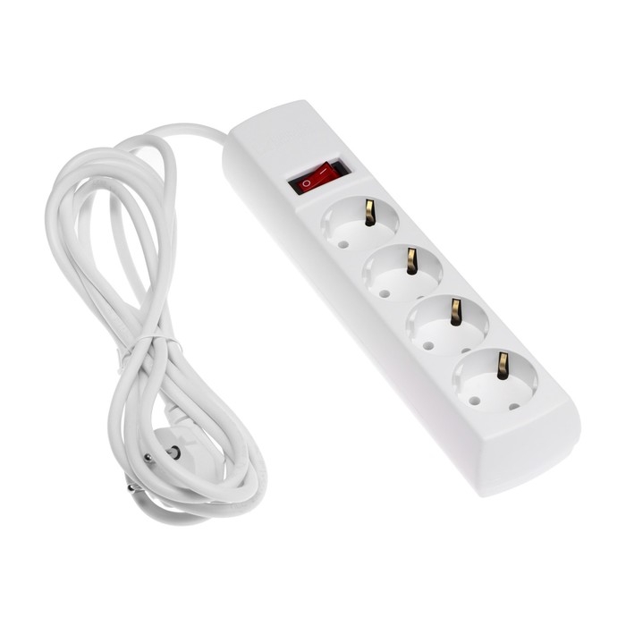 Сетевой фильтр Юнивольт, 4 гнезда, 3 м, 10 А, 2200 Вт, с з/к, белый