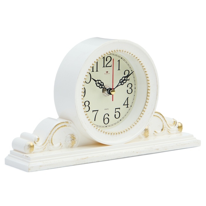 Часы настольные, интерьерные "Милица", бесшумные, d-9.5 см, корпус белый с золотом