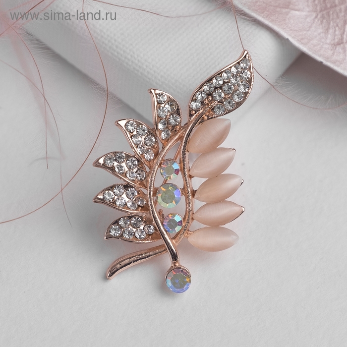 Брошь &laquo; Соло&raquo; веточка, цветная в золоте