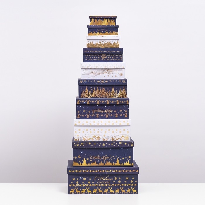 Набор коробок 10 в 1 &laquo;Сказочные олени&raquo;, 30,5 х 19 х 12,5 &mdash; 12 х 7 х 4 см