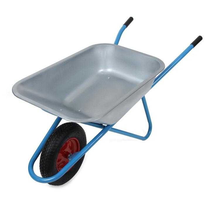 Тачка строительная, одноколёсная: груз/п 180 кг, объём 100 л, синие ручки Тачка строительная, одноколёсная: груз/п 180 кг, объём 100 л, синие ручки