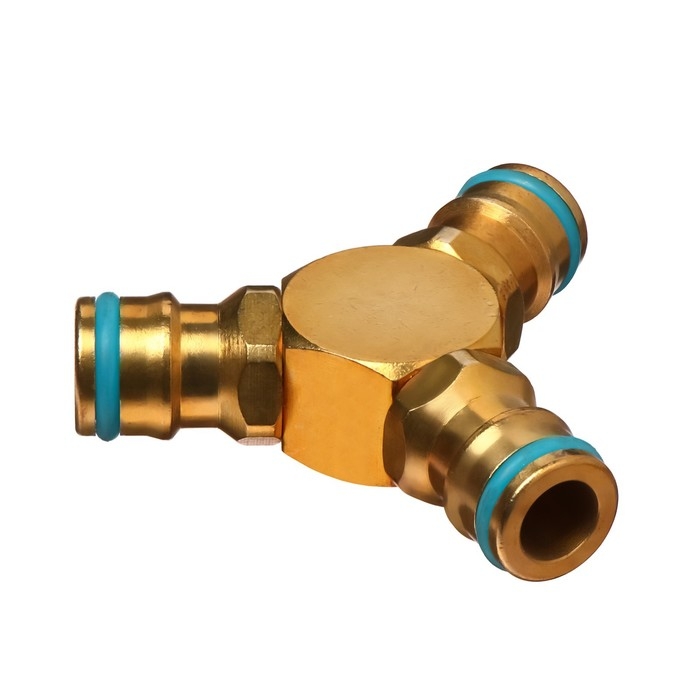 Тройник, быстросъёмное соединение, латунь, Greengo