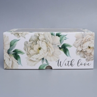 Коробка для капкейков, кондитерская упаковка с окном, 6 ячеек, &laquo;Белые пионы&raquo;, 25 х 17 х 10 см