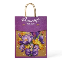 Пакет с клапаном &laquo;Подарок&raquo;, цветы, крафт, глиттер, 19,5 &times; 10 &times; 25.2 см