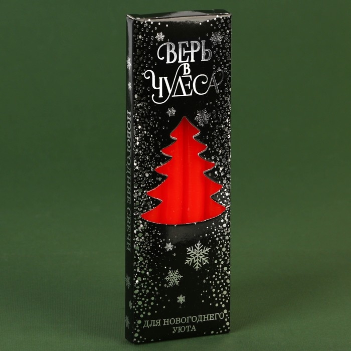 Набор новогодних восковых свечей &laquo;Новый год: Верь в чудеса&raquo;, 4 шт., красные, 15 х 1 х 1 см.