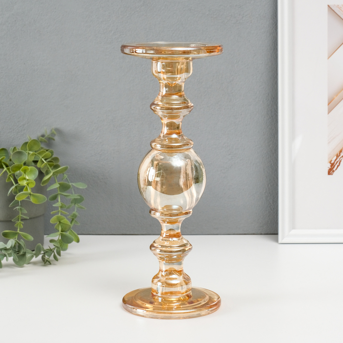 Подсвечник стекло на 1 свечу двусторонний Подсвечник стекло на 1 свечу двусторонний "Классический с шаром" карамельный 30х11,3х11,3 см