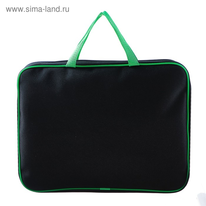 Папка с ручками текстильная А4, 350 х 265 х 45 мм, ПМД 2-42 Папка с ручками текстильная А4, 350 х 265 х 45 мм, ПМД 2-42 "Офис", внутренний карман, чёрная/салатовая
