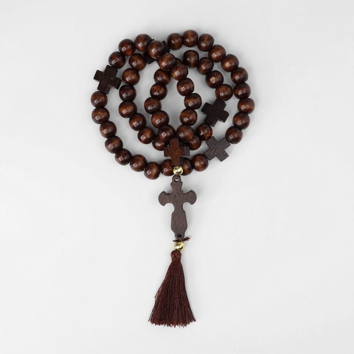 Чётки деревянные «Православные» 50 бусин через крестик, цвет тёмно-коричневый Чётки деревянные «Православные» 50 бусин через крестик, цвет тёмно-коричневый