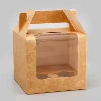 Коробка для 4 капкейков, крафт 16&times;16&times;14 см