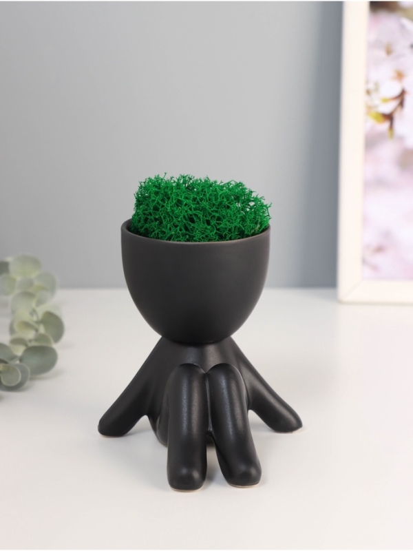 Кашпо керамика "Мистер Грин на чиле" 10*9,5*12 см черный