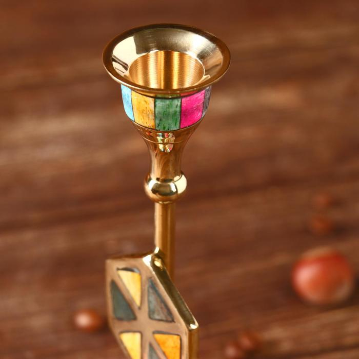 Подсвечник "Калейдоскоп" латунь, перламутр 7х7х18 см